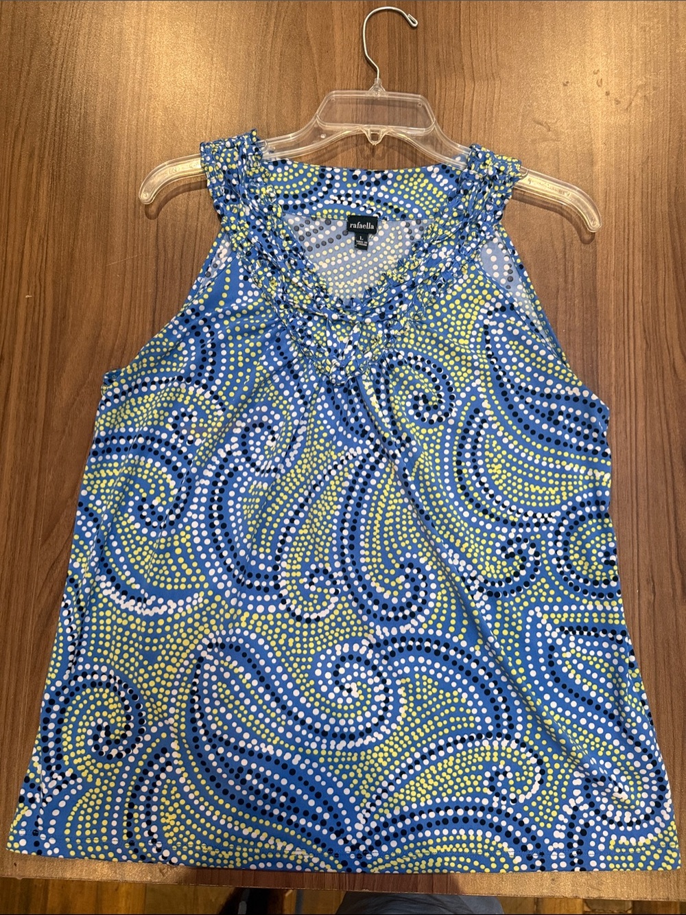 Rafaella Blue Printed Ruffle-Trim Sleeveless Tank